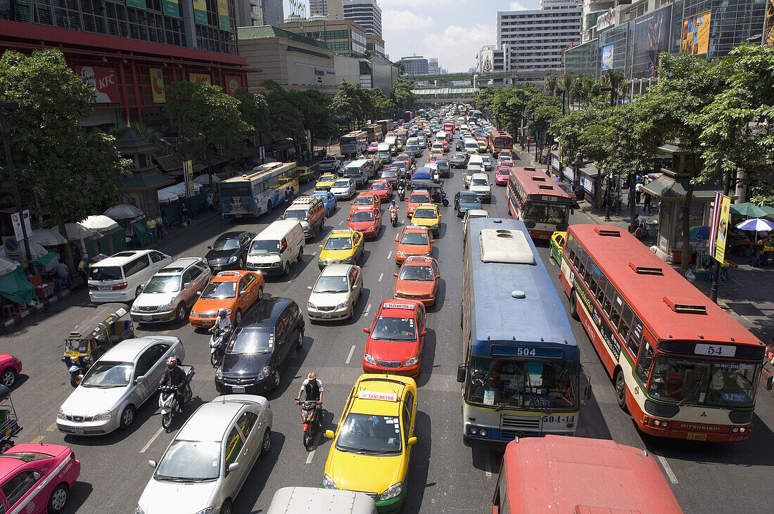 Late Morning Traffic on Th Rachadamri, Bangkok. Thailand