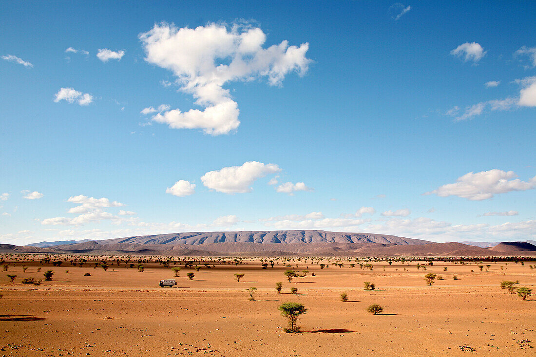Barren landscape in front of Anti-Atlas, Atlas mountains, Morocco, Africa