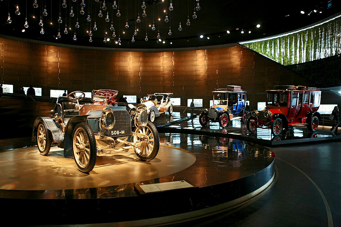 Vintage Cars at Mercedes Benz Museum at Bad Cannstadt, Stuttgart, Baden-Wurttemberg, Germany