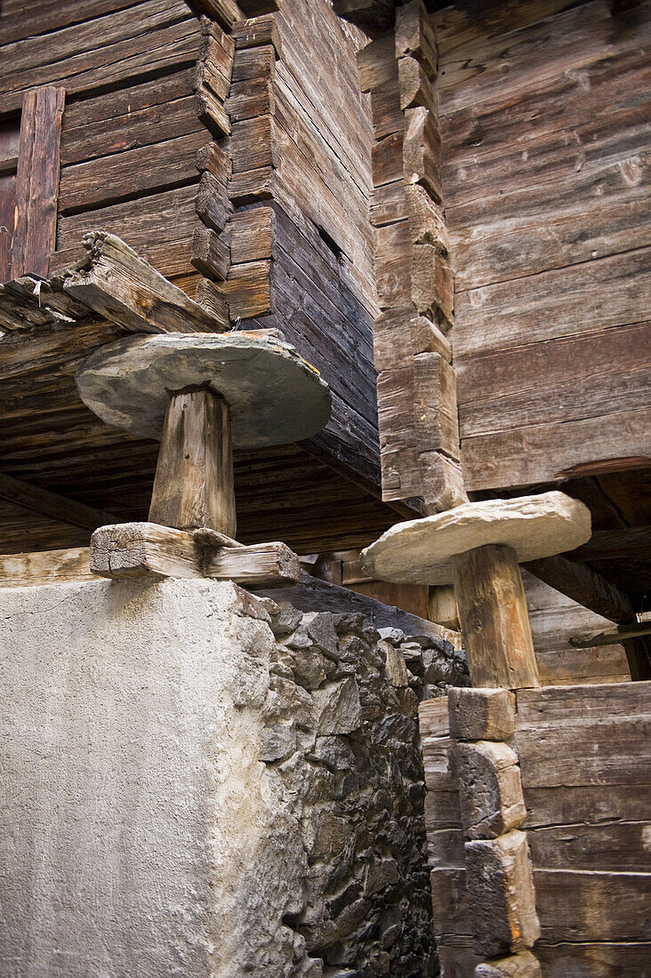 Wooden construction of a mountain hut, Valais, Switzerland
