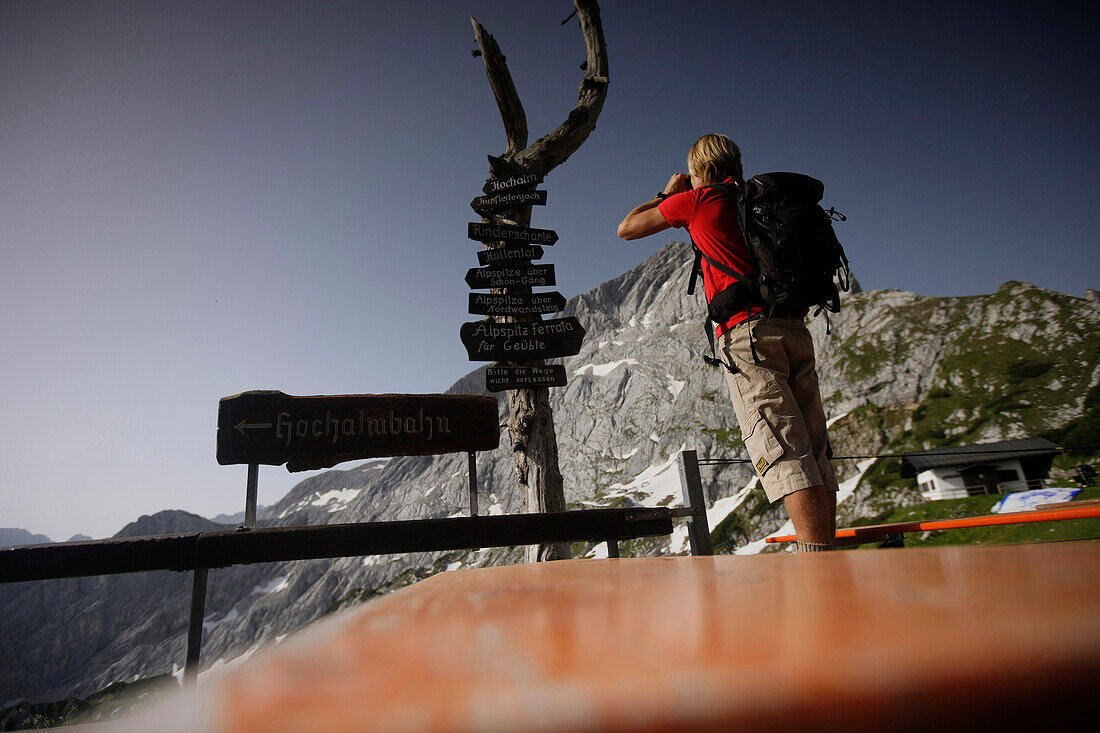 Young man looking at view, Werdenfelser Land, Bavaria, Germany