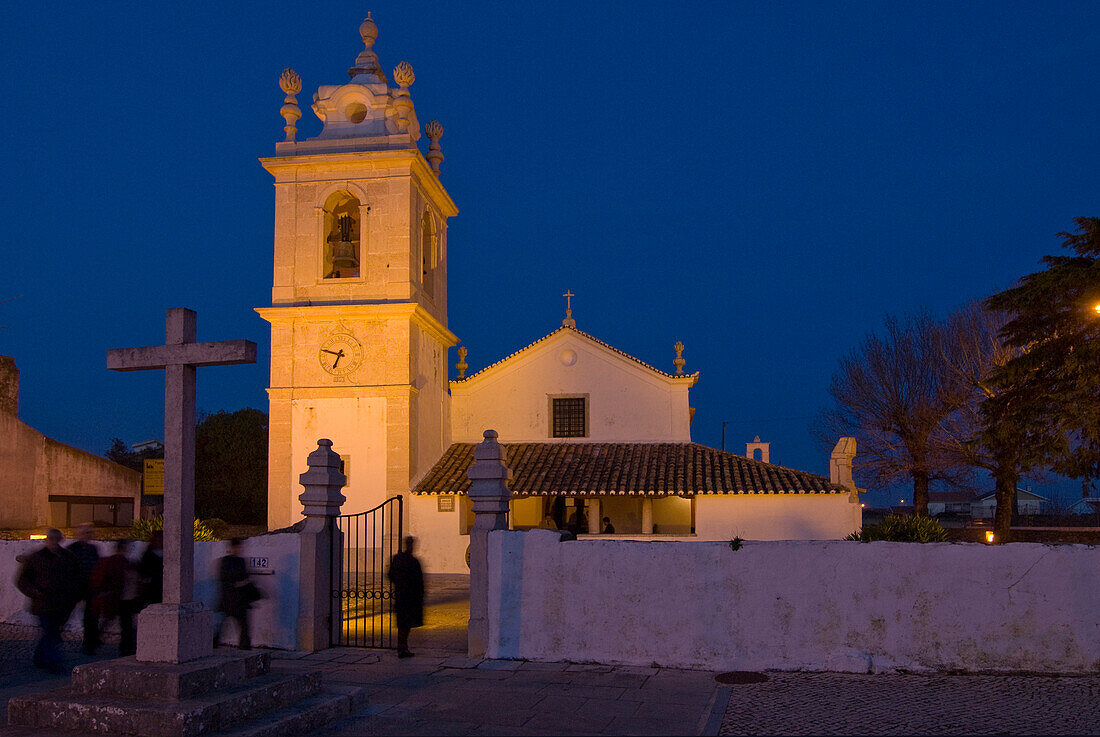 Church of Sao Joao Degolado at night, Terrugem, near Sintra, Lisbon District, Portugal