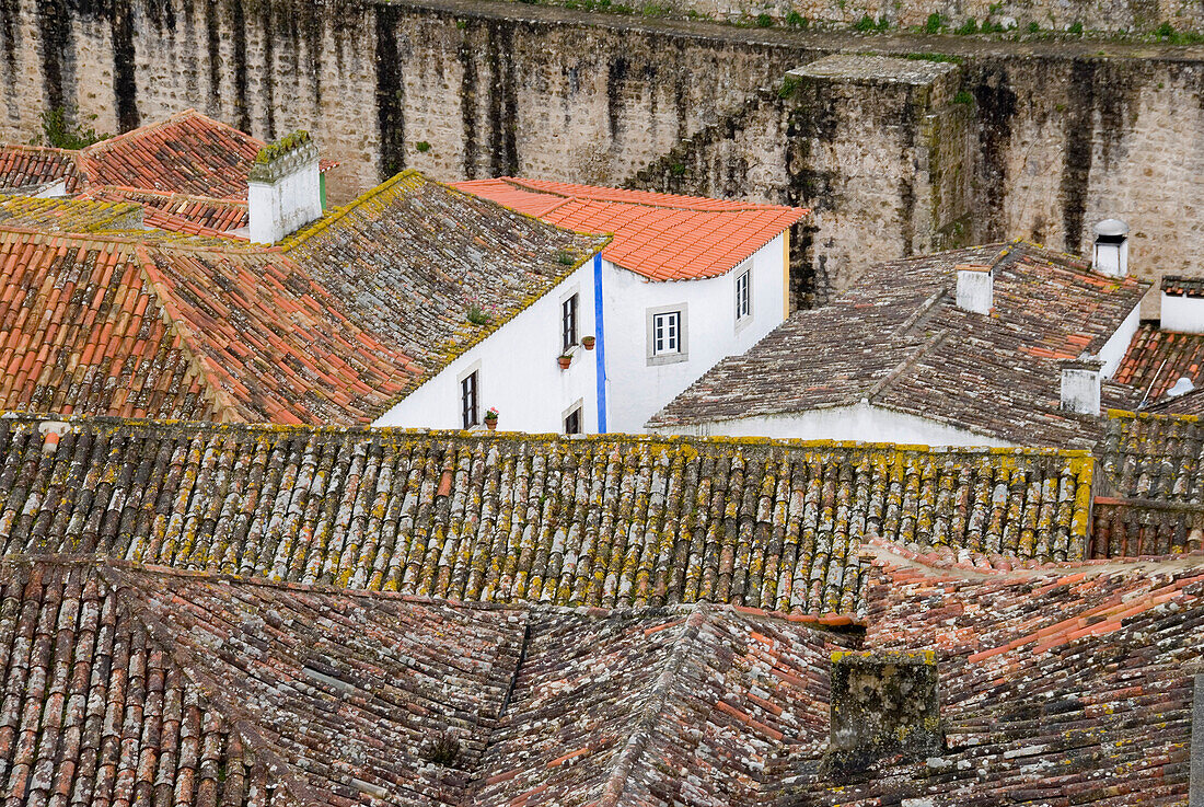 Town of Obidos with fortification walls, Obidos, Leiria, Estremadura, Portugal