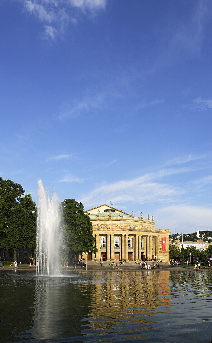 View over Eckensee to National Theatre, Stuttgart, Baden-Wurttemberg, Germany