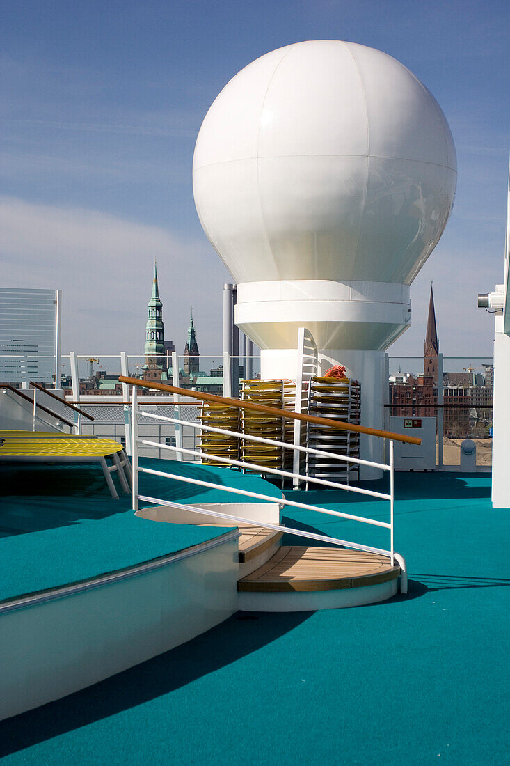 Detail on a deserted deck on cruise ship AidaDiva, Hamburg, Germany