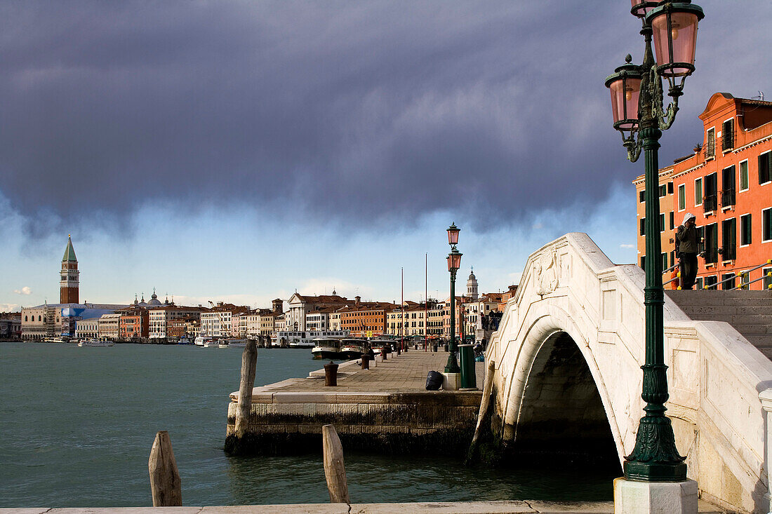 View towards Ponte de la Veneta Marina and Riva degli Schiavoni, Venice, Italy, Europe
