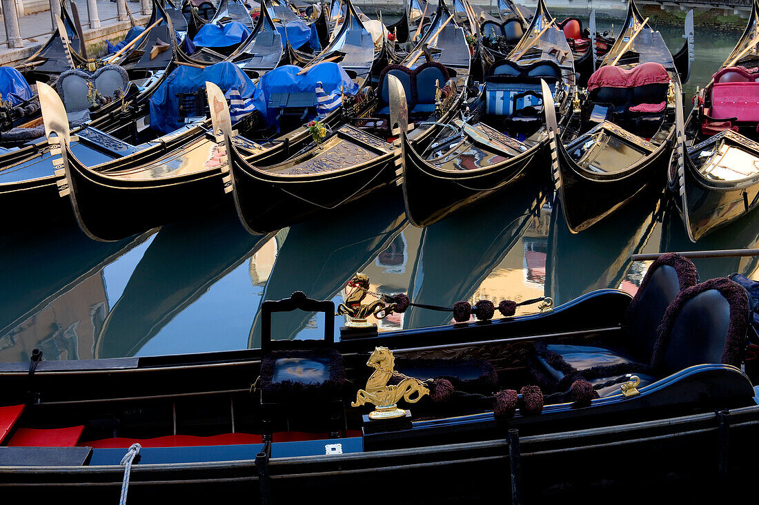 Gondolas at Bacino Orseolo (Servizio Gondole), Venice, Italy, Europe