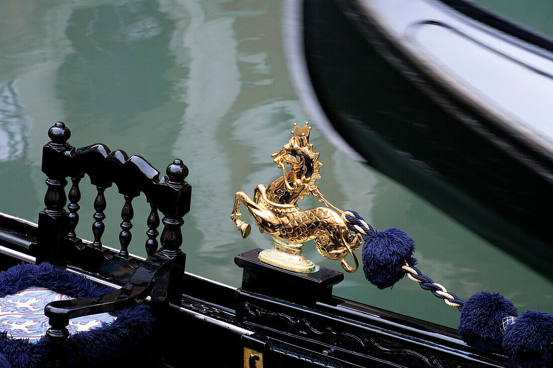 Close up of a gondola at the Ponte de la Cortesia, Campo Manin, Venice, Italy, Europe