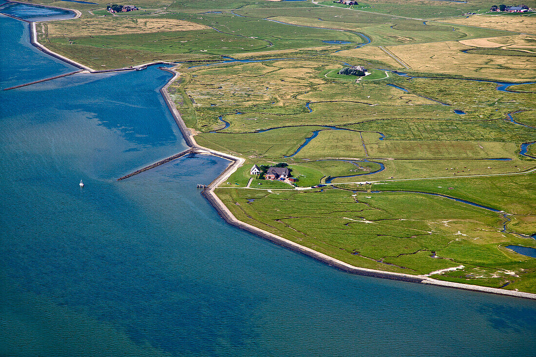 Aerial View of Hallig Langeneß, North Frisian Islands, Schleswig-Holstein, Germany