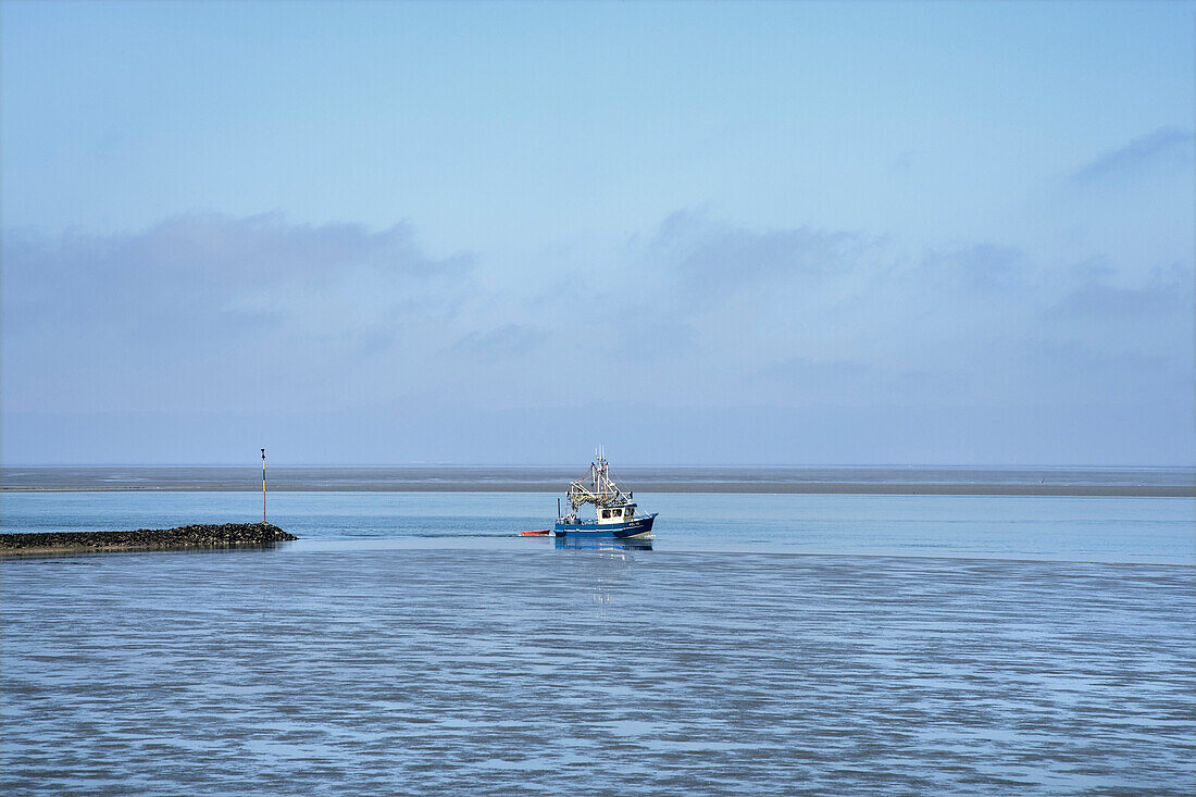 Fishing Boat in Wadden Sea, North Frisian Islands, Schleswig-Holstein, Germany