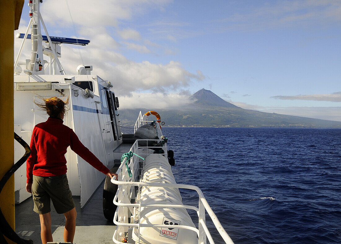 View from ferry boat, Pico Volcano, Pico Island, Azores, Portugal