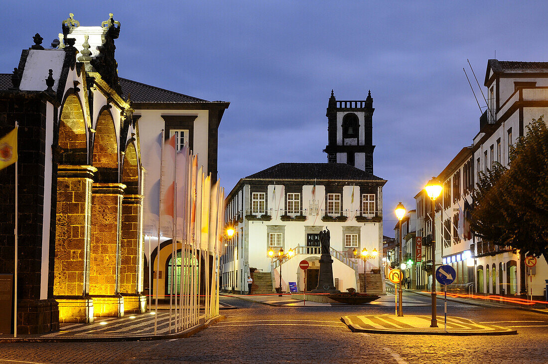 Cityhall, Town Hall at night, Ponta Delgada, Sao Miguel, Azores, Portugal