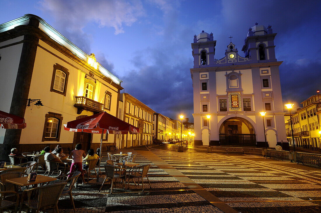 Customs house and Church Misericordia in the evening, Angra do Heroismo, Terceira Island, Azores, Portugal