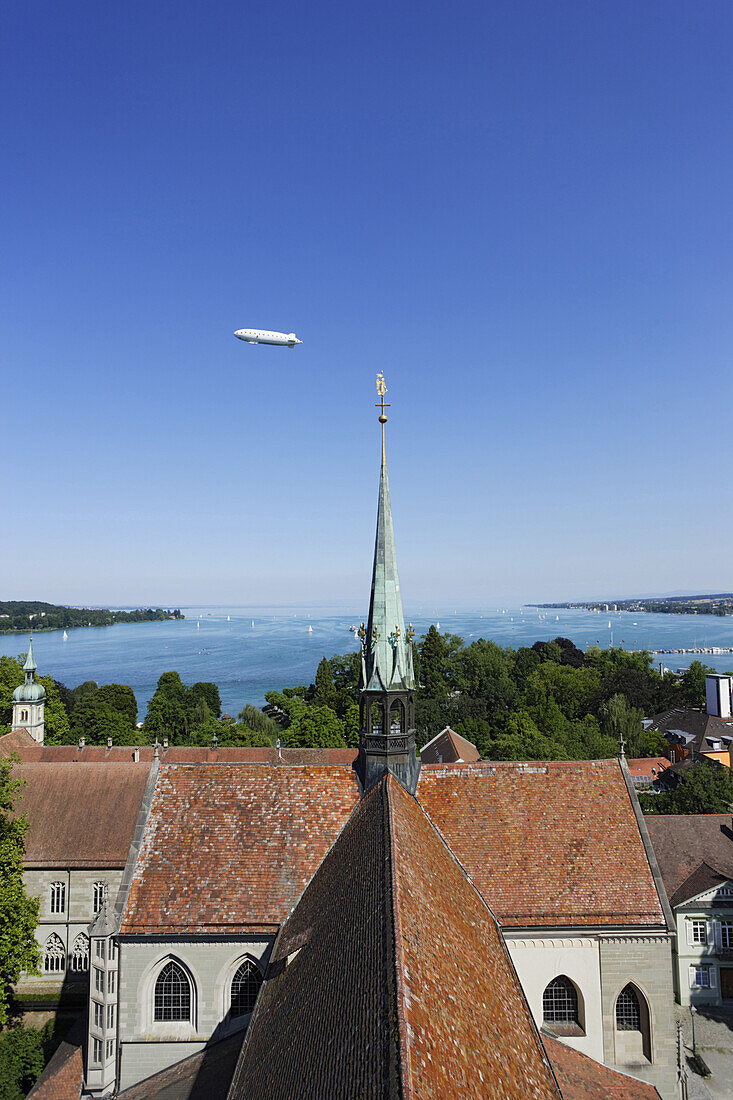 View from St. Stephen's Church, airship in the background, Konstanz, Baden-Wurttemberg, Germany