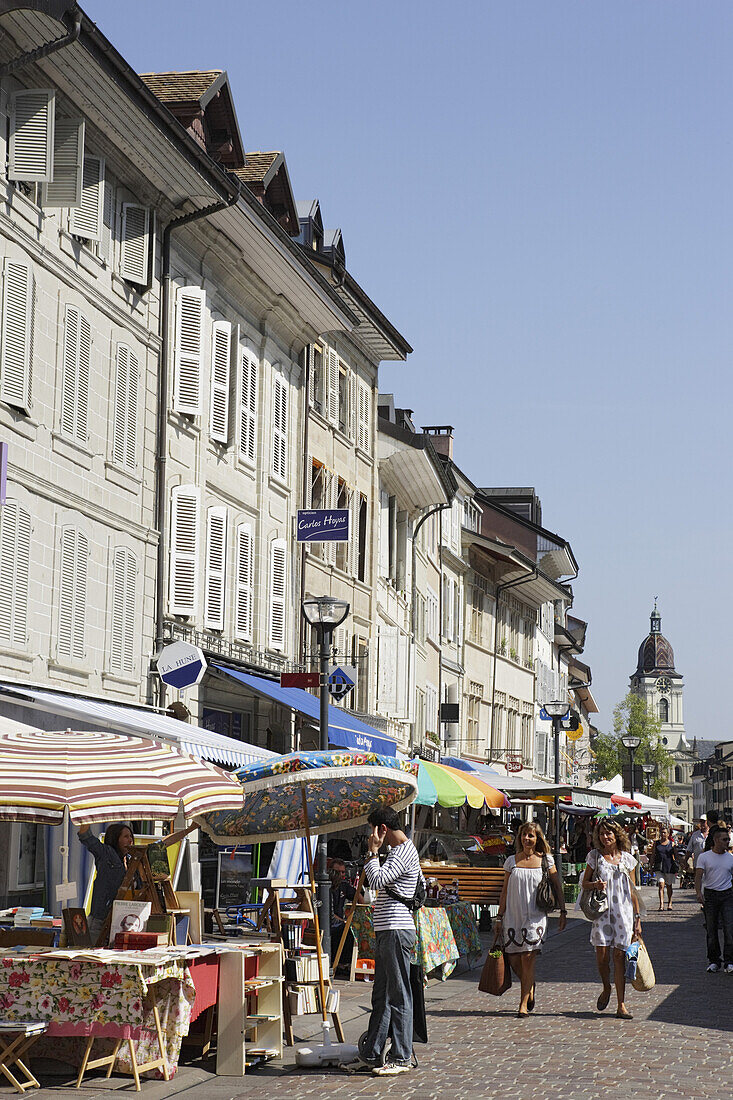 Market in Old Town, Morges, Canton of Vaud, Switzerland