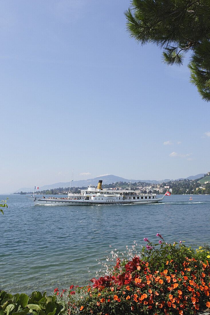 Pleasure boat on lake Geneva, Montreux, Canton of Vaud, Switzerland