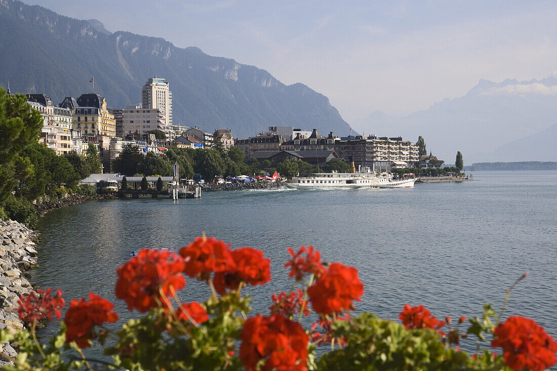 Pleasure boat on lake Geneva, Montreux, Canton of Vaud, Switzerland