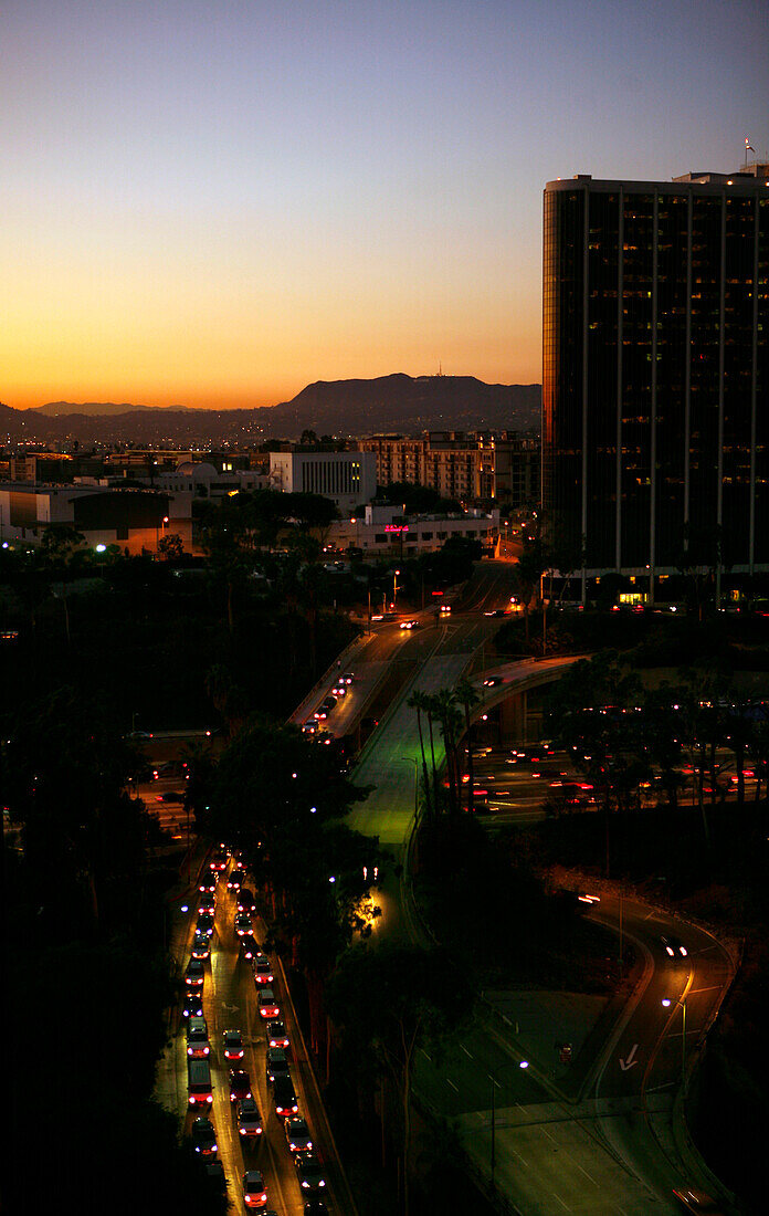 View to Hollywood and northwest from Downtown Los Angeles, California, USA, United States of America