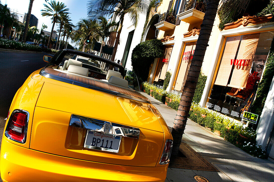Convertible car parked on Rodeo Drive, Beverly Hills, Los Angeles, California, USA, United States of America