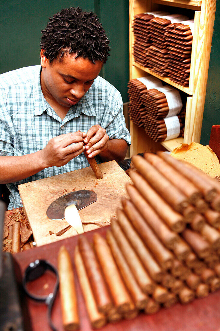 Ein Mann rollt Zigarren, Calle Ocho, Miami, Florida, USA
