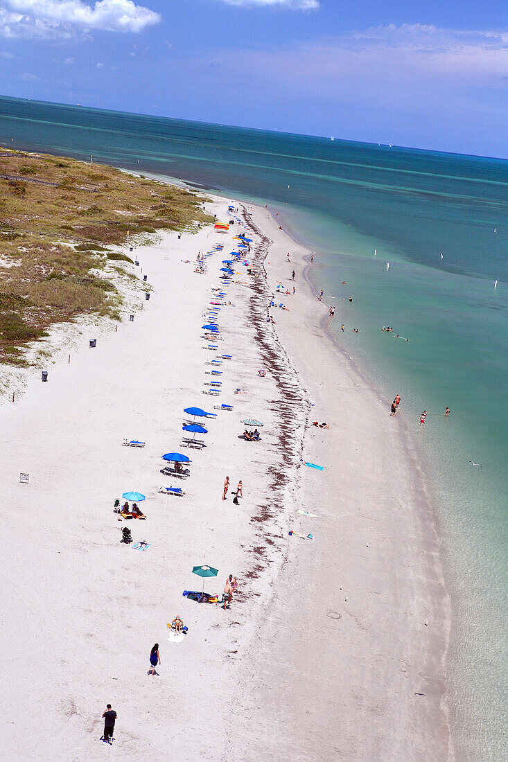 View at  people at the beach at Bill Baggs State Park, Key Biscayne, Miami, Florida, USA