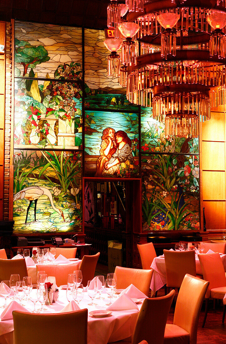 Interior view of the deserted The Forge Restaurant, Miami Beach, Florida, USA