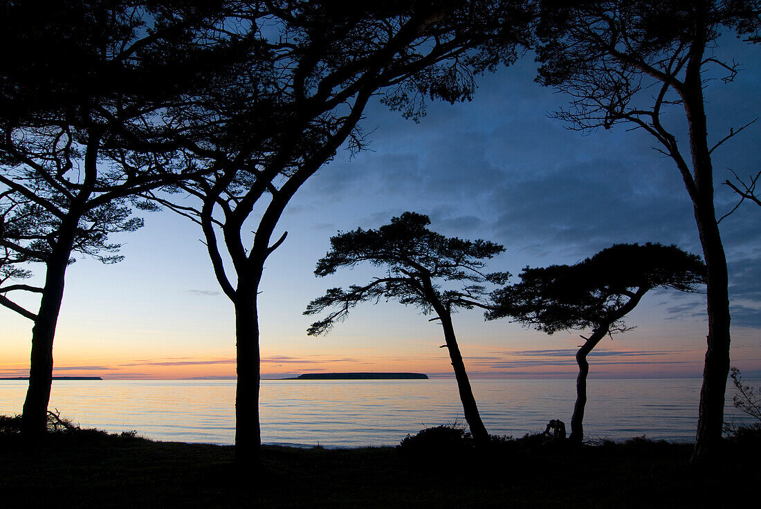 Coastal landscape near Djauvik, Lilla Karlso island, right, and Stora Karlso island, left, in the background, natur reserve, Gotland, Sweden, Scandinavia, Europe
