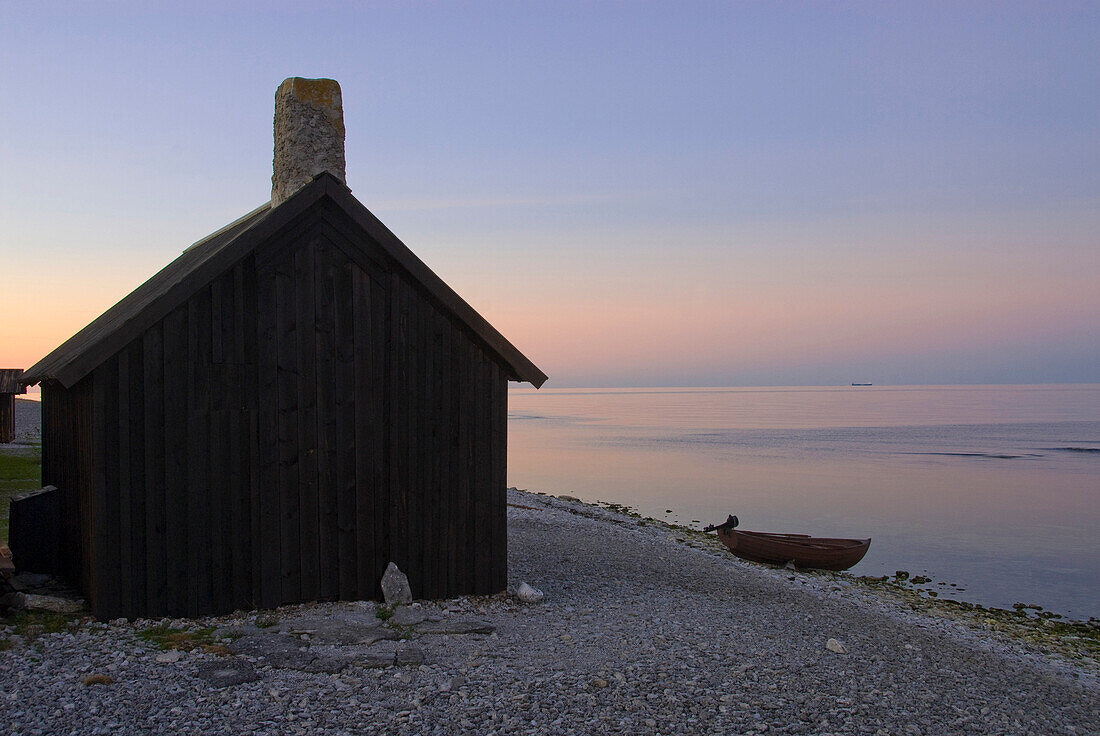 Wooden hut on the beach, Faro, North coast, Gotland, Sweden, Scandinavia, Europe