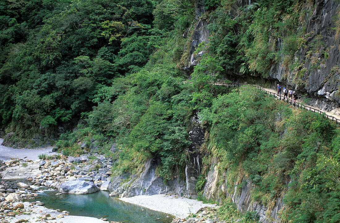 Hikers at the remote Mystery Valley at Taroko National Park, Taiwan, Asia