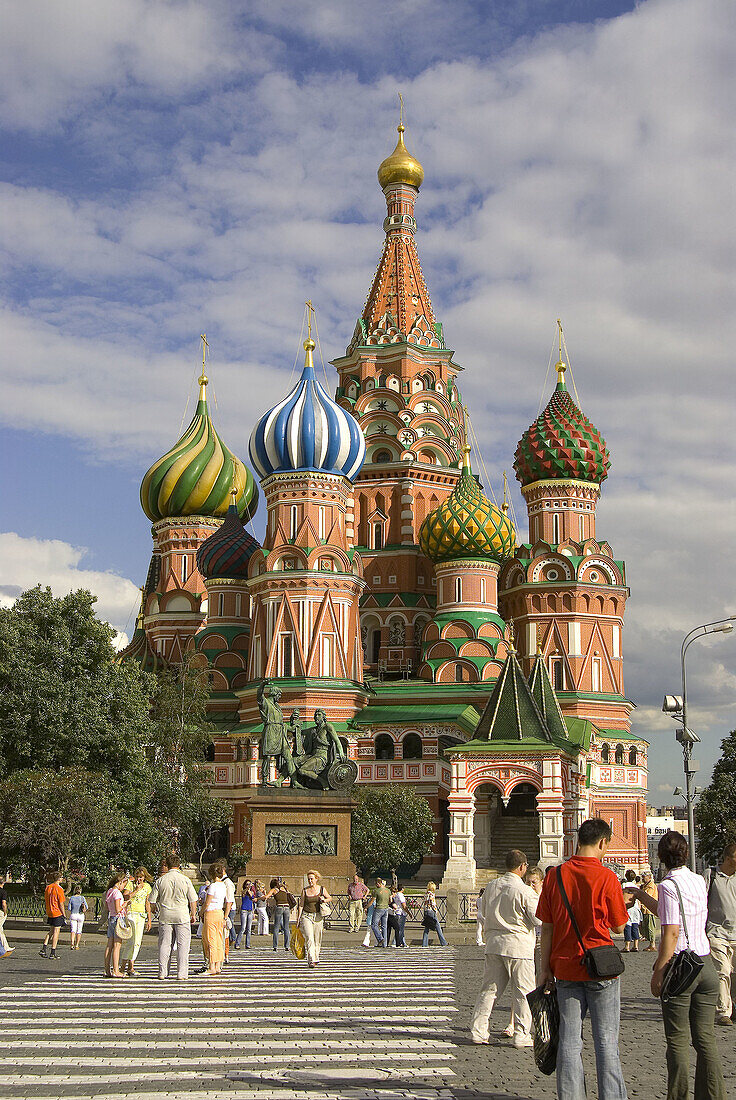 Russia. Moscow. Red Square. St. Basil's Cathedral. Tourists.