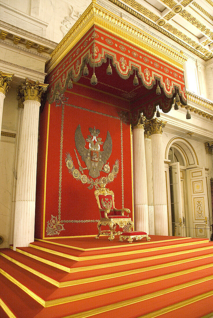 Russia. St Petersburg. Winter Palace. Throne in the Imperial Hall.