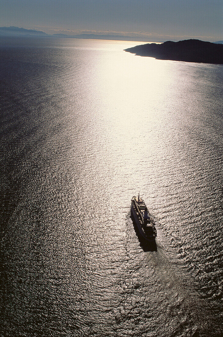 Cruise ship heading Northwest out of Vancouver on a cruise through the inside passage to Alaska. South coast of British Columbia, Canada