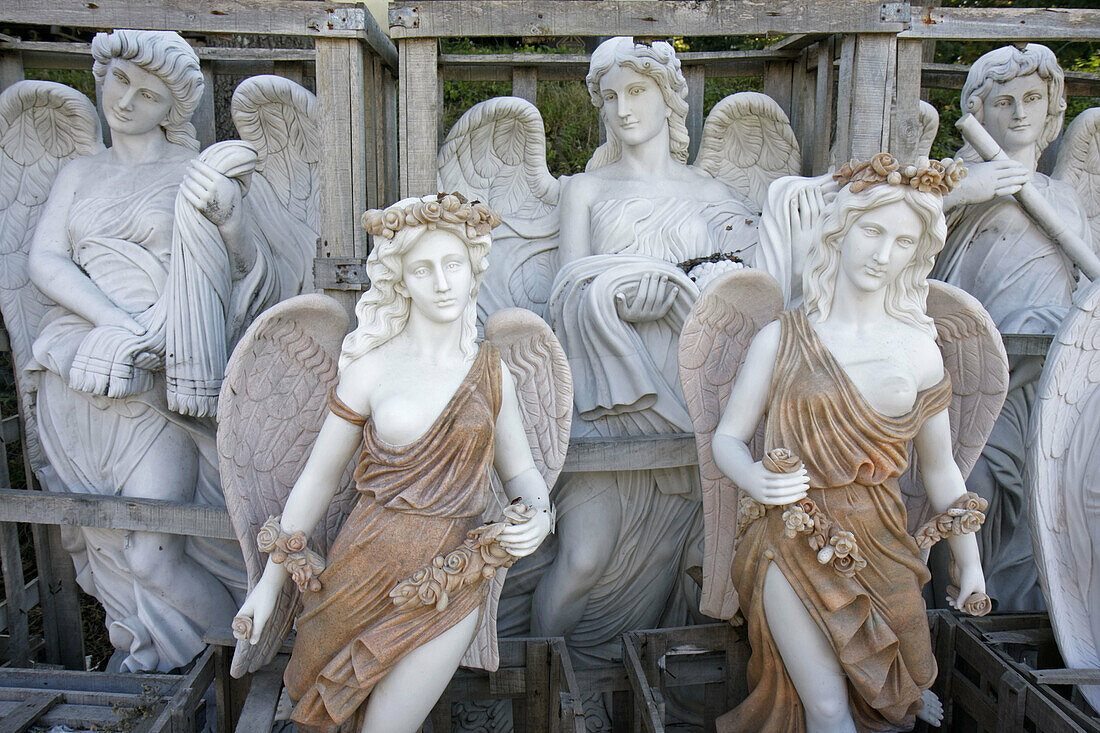 Pennsylvania, Pocono Mountains, Hawley, Castle Fine Antiques and Reproductions, statues, ornaments, marble, granite, angels.