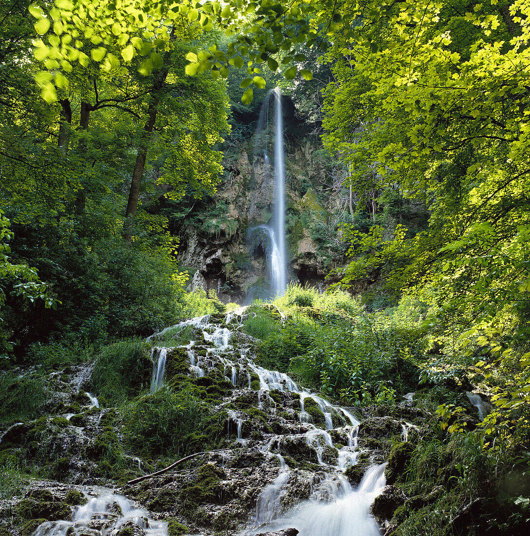 Waterfall, Bad Urach. Swabian Alb, Baden-Württemberg, Germany