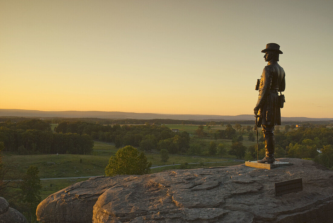 USA Pennsylvania Gettysburg. Little Roundtop Hill. Little Roundtop Monument to General Warren.