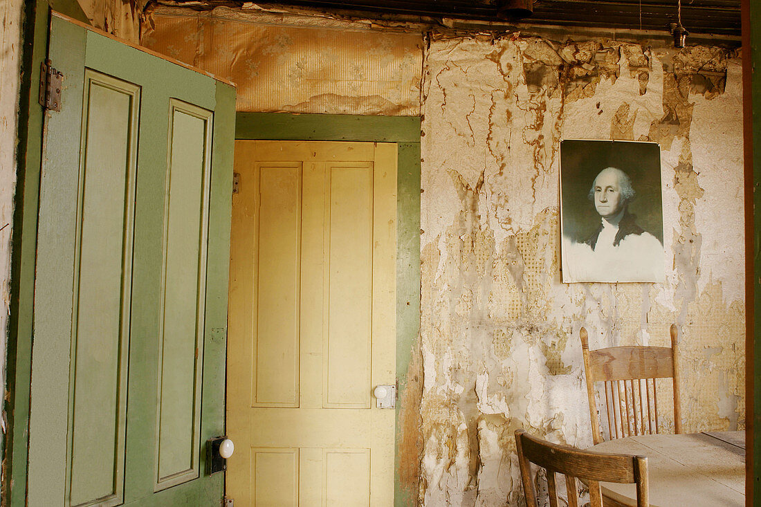 A picture of George Washingon hangs on the wall of a Bodie residence, California, USA