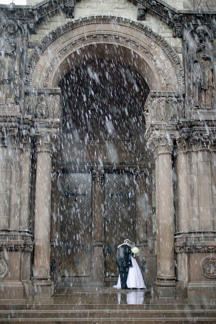 Trinity Church, Copley Square, snow storm, wedding, Boston, MA, USA