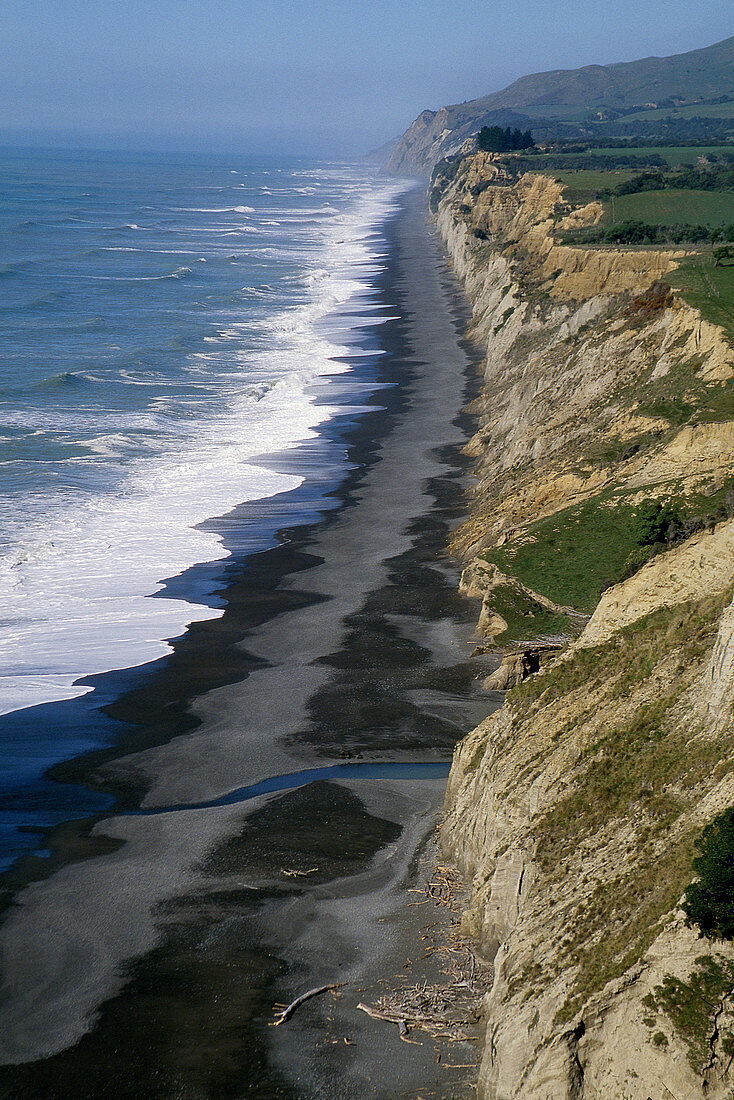 Kaikoura Walkway beach cliff looking south towards Christchurch, Kaikoura, New Zealand