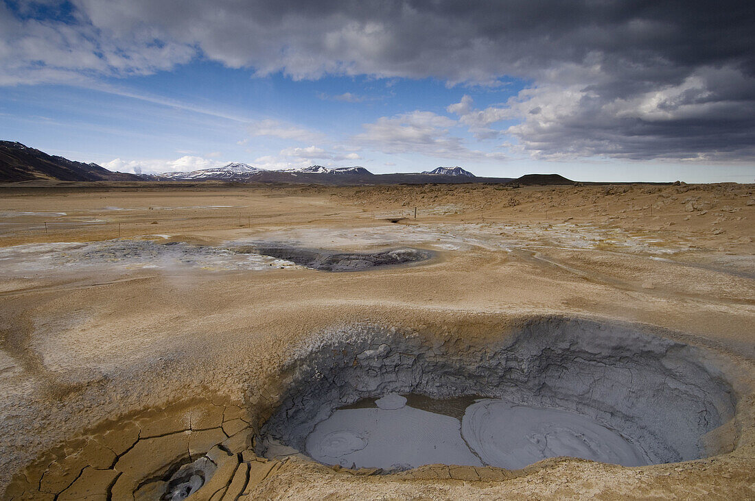 Hverir geothermal fields at the foot of Namafjall mountain, Myvatn lake area, Iceland.