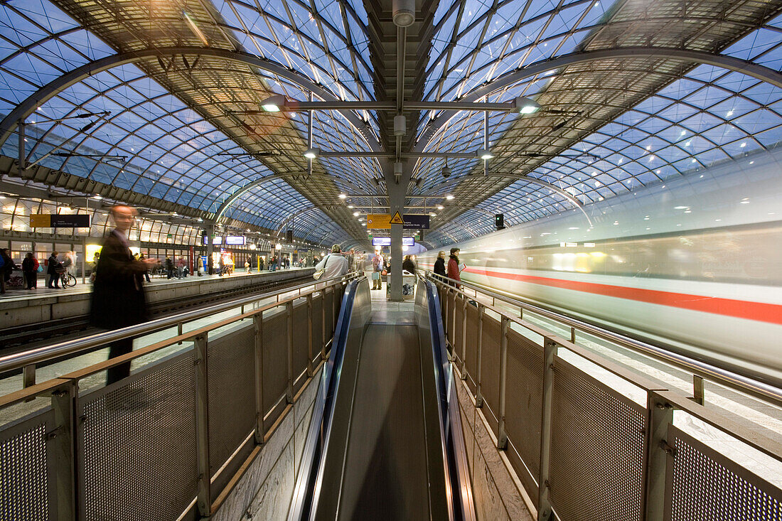 Interior view of the Berlin-Spandau railway station in the evening, Berlin, Germany, Europe