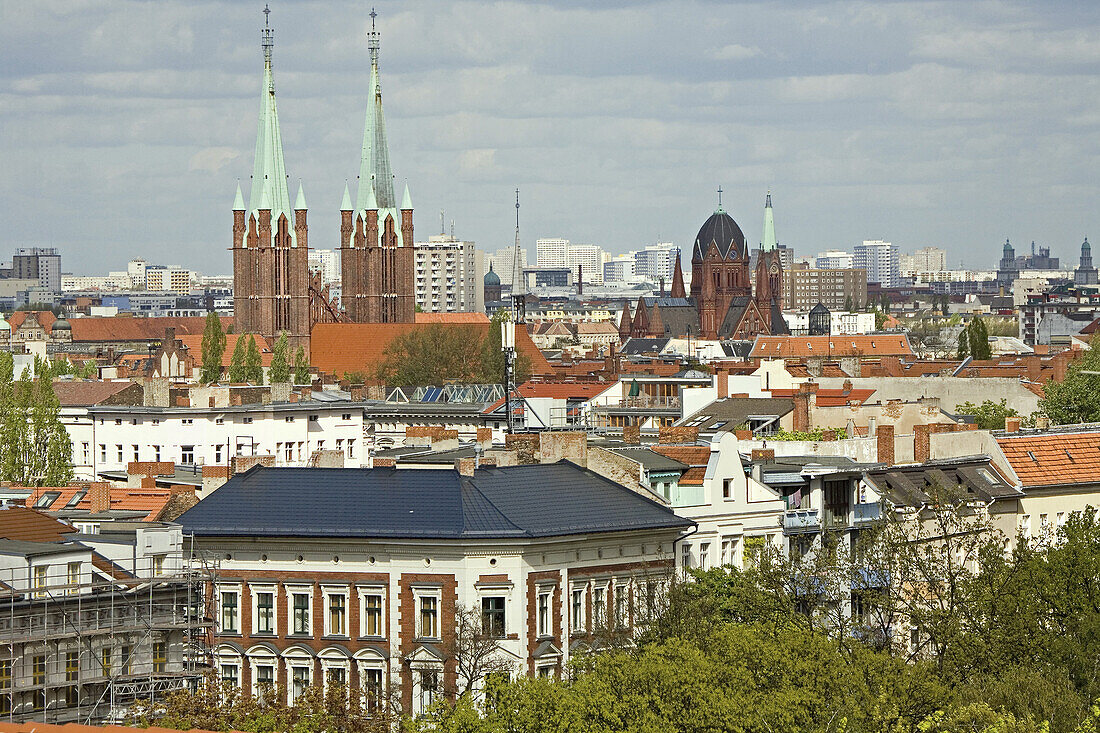Cityscape with church Saint Boniface and Holy Cross Church, Kreuzberg, Berlin, Germany