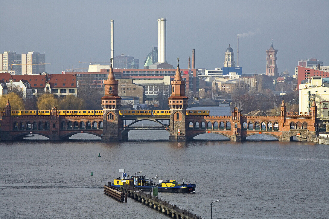 S-Bahn passing Oberbaum Bridge, Berlin, Germany