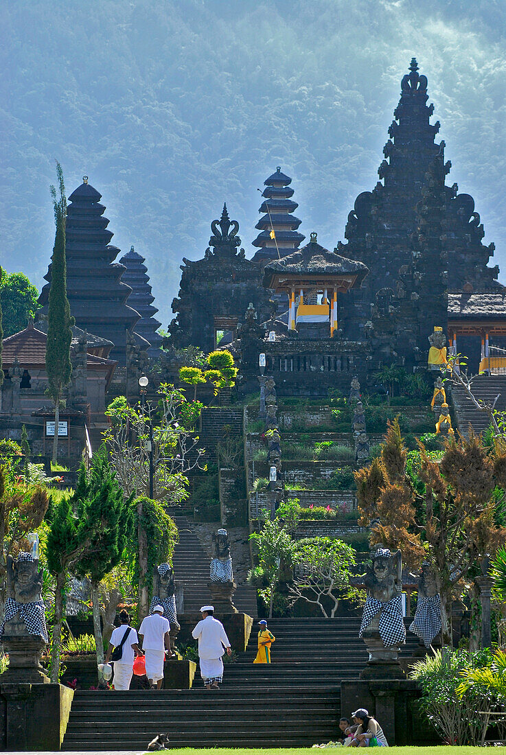 People climbing stairs at Besakih, the balinese main temple, Bali, Indonesia, Asia