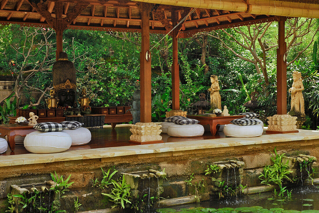 Pavilion at the garden of the Matahari Hotel, Pemuteran, North west Bali, Indonesien, Asia