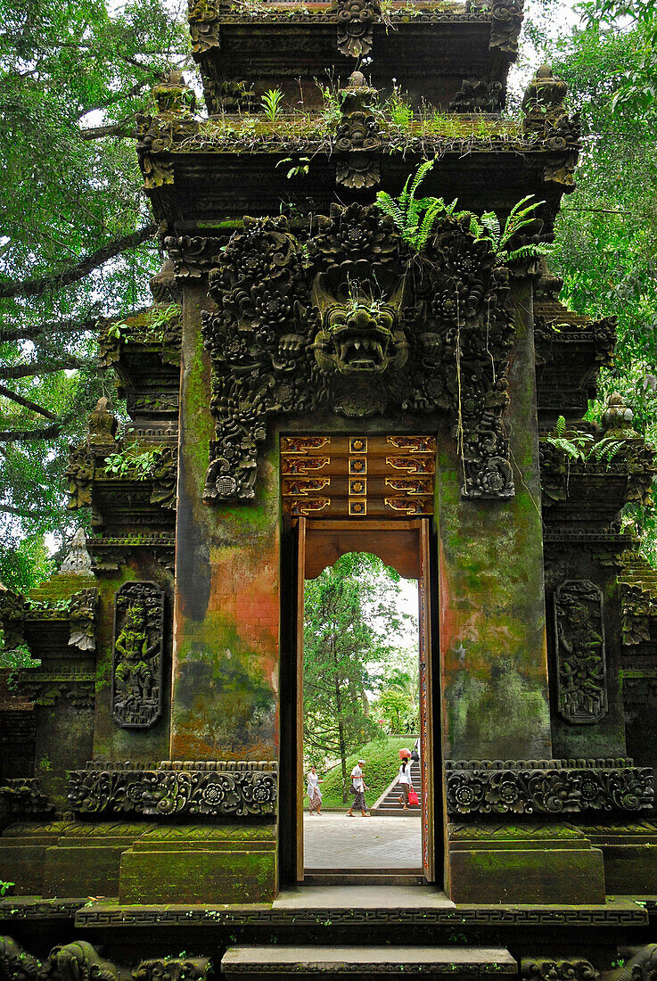 View at mossy gate of Tirtha Empul temple, Central Bali, Indonesia, Asia