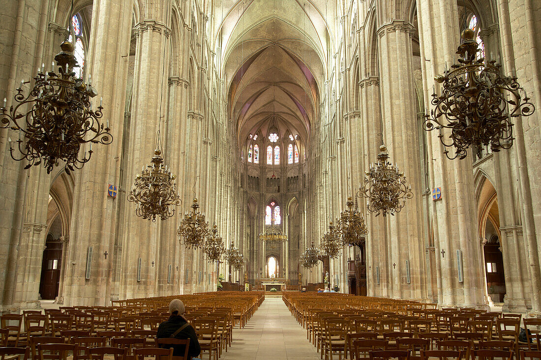 Saint Stephen's Cathedral in Bourges, Bourges Cathedral, Nave, The Way of St. James, Chemins de Saint Jacques, Via Lemovicensis, Bourges, Dept. Cher, région Centre, France, Europe