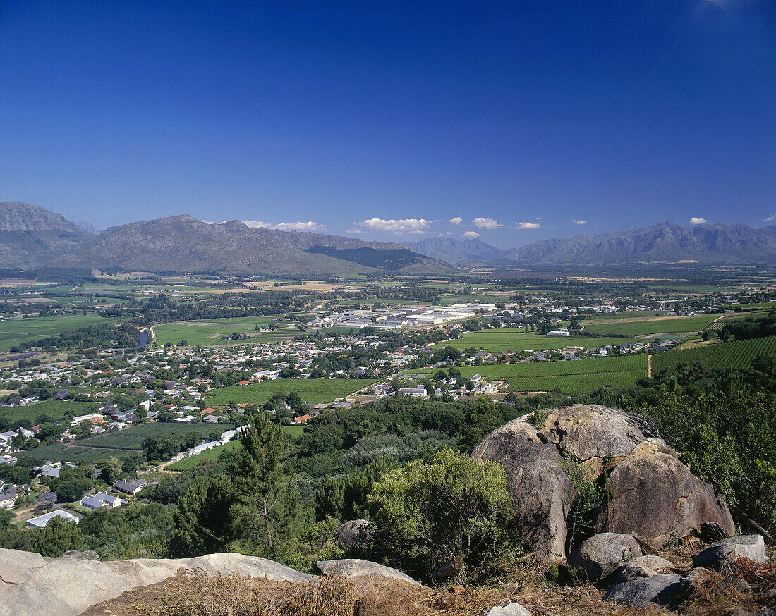View across the landscape near Paarl, Western Cape, South Africa, Africa