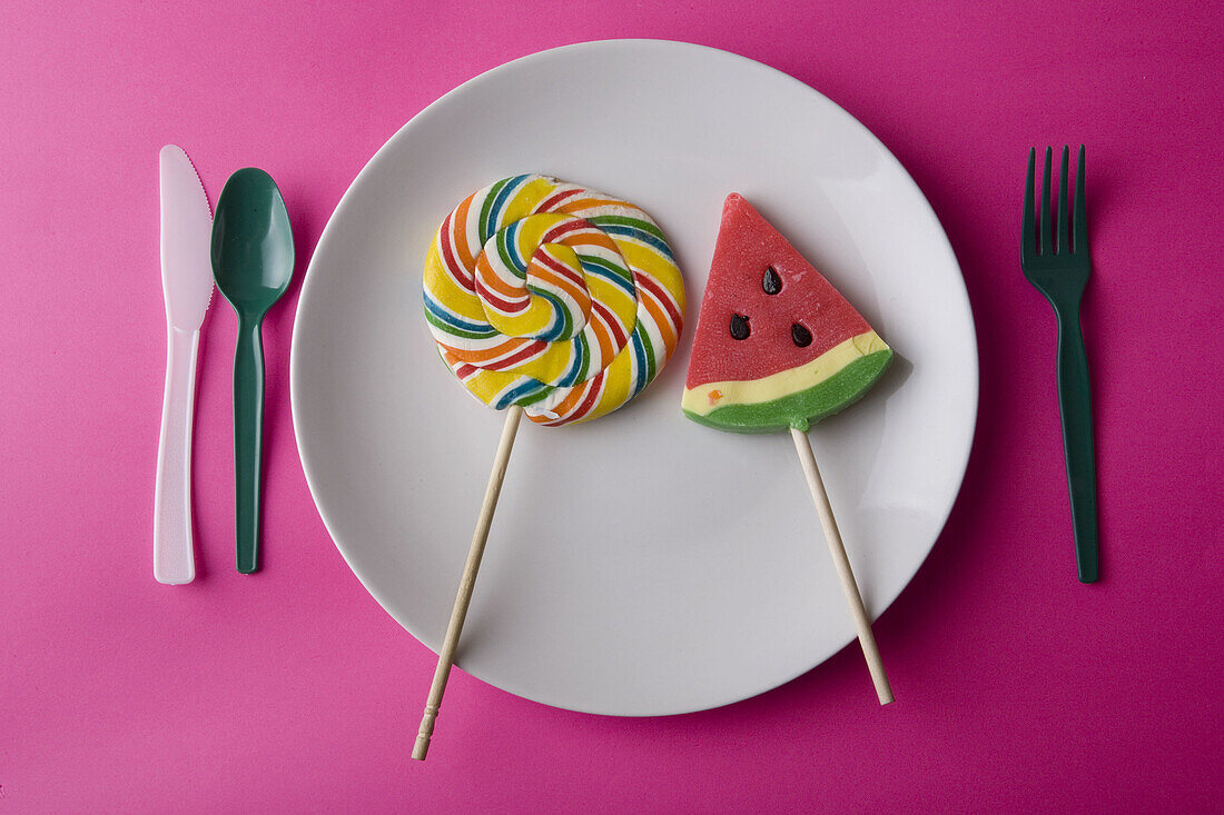 Candies, Candy, Childhood, Close up, Close-up, Closeup, Color, Colored, Colorful, Colors, Colour, Coloured, Colourful, Colours, Concept, Concepts, Cutlery, Dish, Dishes, Fantasy, Food, Foodstuff, Fork, Forks, High above, Indoor, Indoors, Infancy, Interior