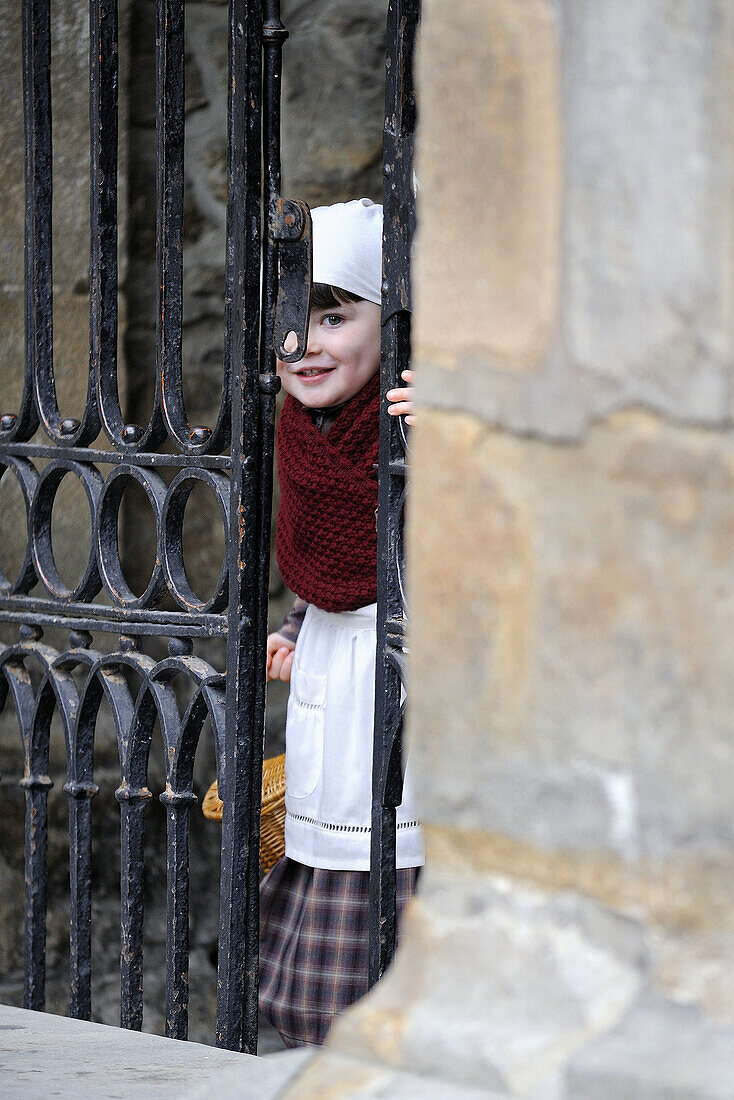 Girl dressed in traditional costumes basque.Mondragon, Basque country, Spain.