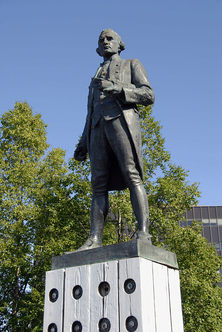Statue of Captain James Cook Display Commemoration Commemorative in ook Inlet Resolution Park Anchorage Alaska AK U S United States